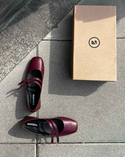 Cherry Mary Jane Pumps burgundowe baleriny