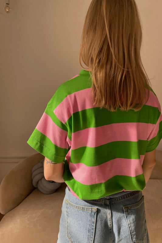 T-shirt w różowo-zielone paski Primavera