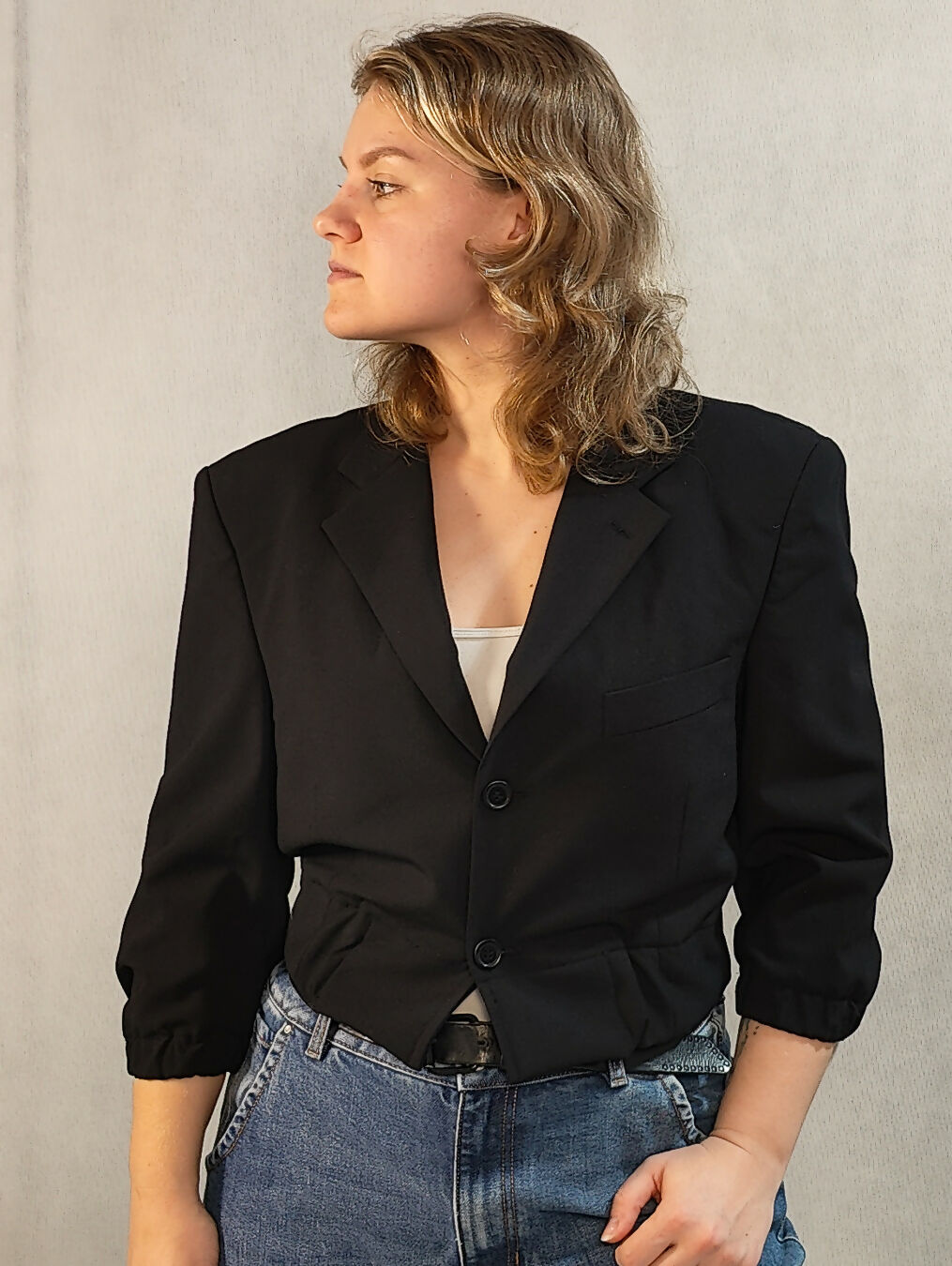 Wełniana gładka czarna marynarka