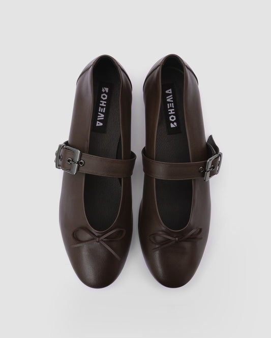 Mara Pumps Chocolate brązowe baleriny z paskiem