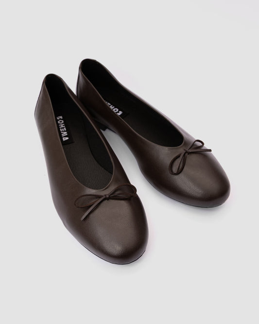 Mossy Pumps Chocolate brzowe baleriny z kokardką