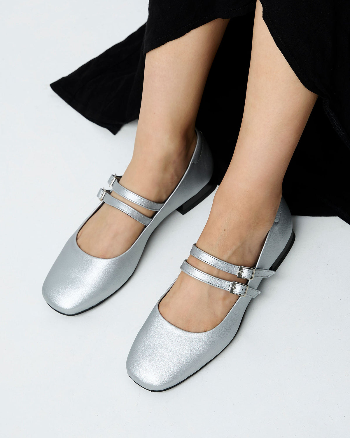 Sugar Mary Jane Pumps metaliczne baleriny