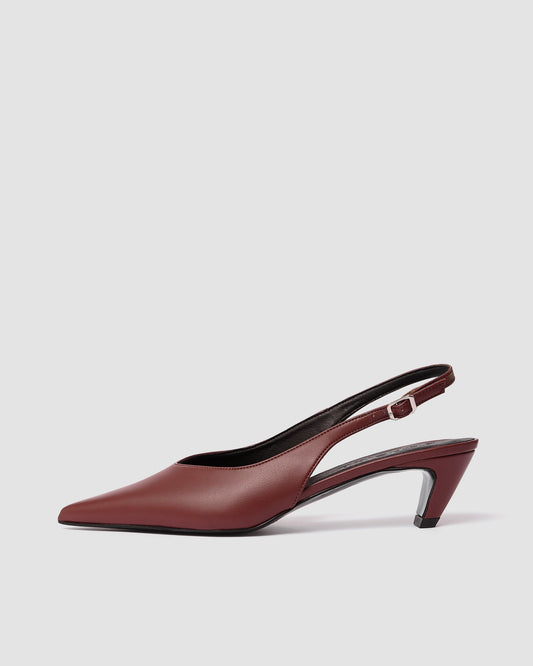 Kitten Heels Burgund bordowe czółenka z odkrytą piętą