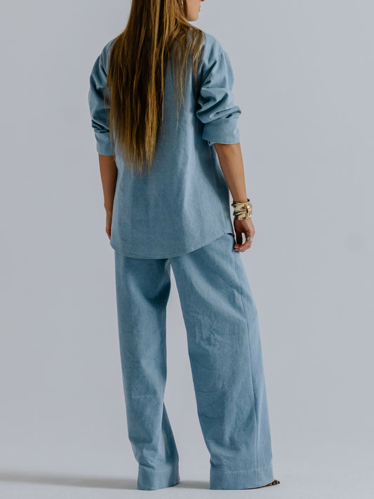 Jeansowa koszula oversize z ozdobnym wiazaniem