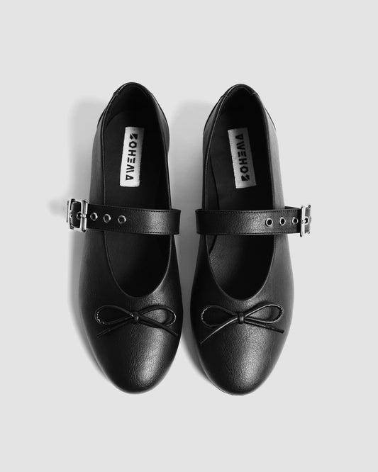 Mara Pumps Black czarne baleriny z paskiem