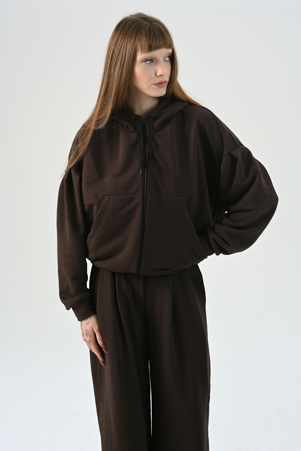 Krótka Bluza Oversize Espresso