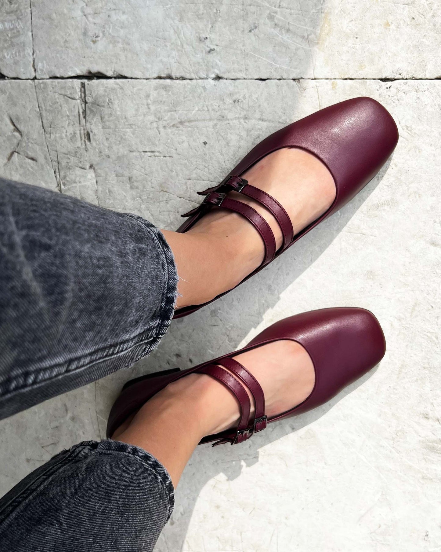 Cherry Mary Jane Pumps burgundowe baleriny