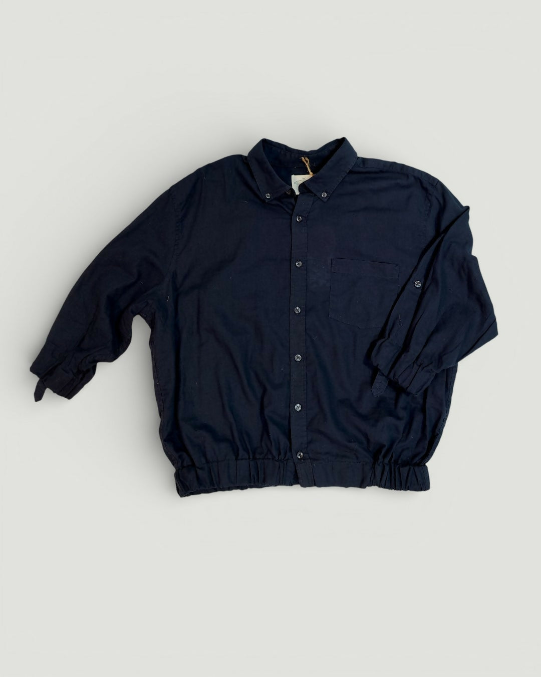 Bawełniano-lniana granatowa dłuższa koszula