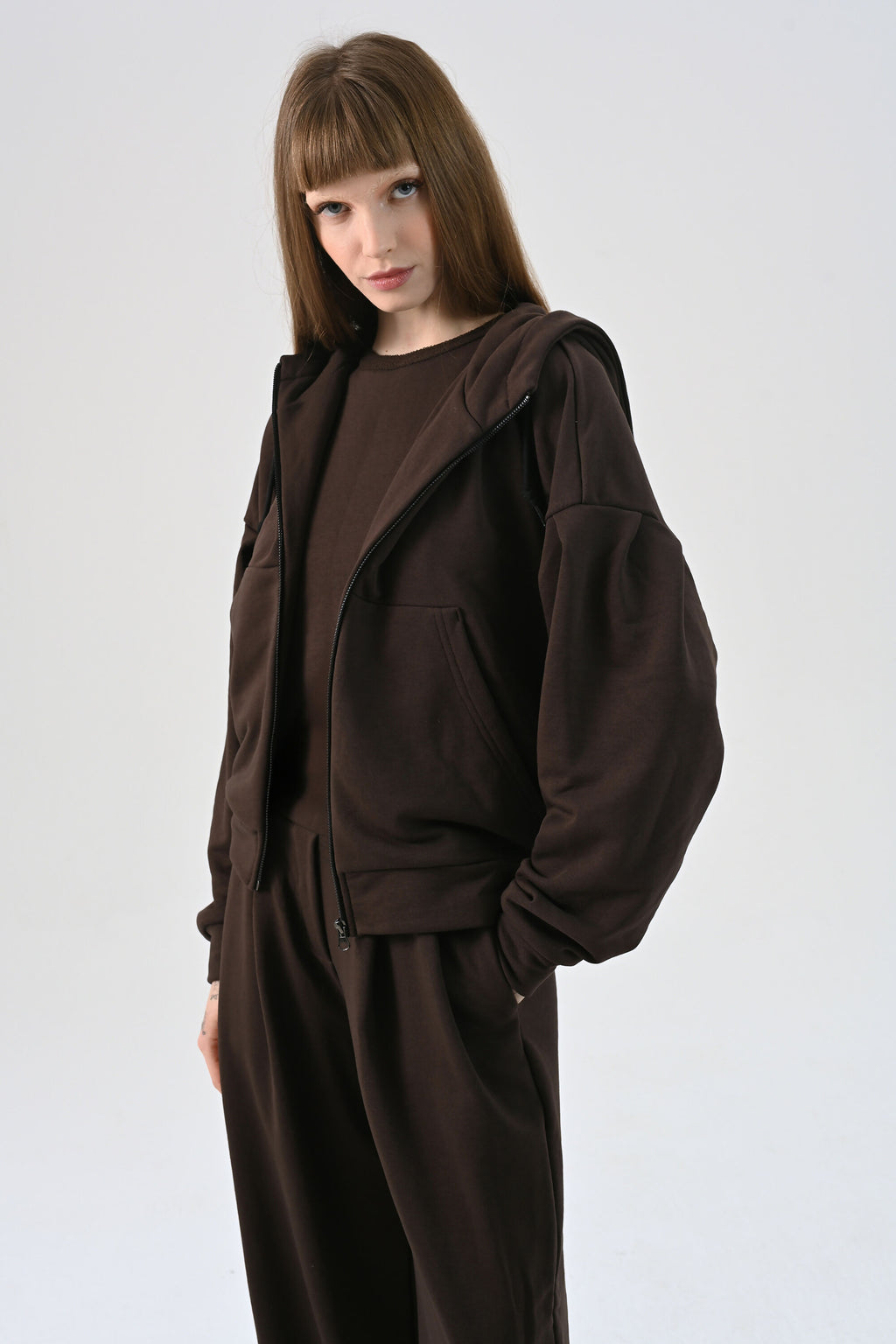 Krótka Bluza Oversize Espresso