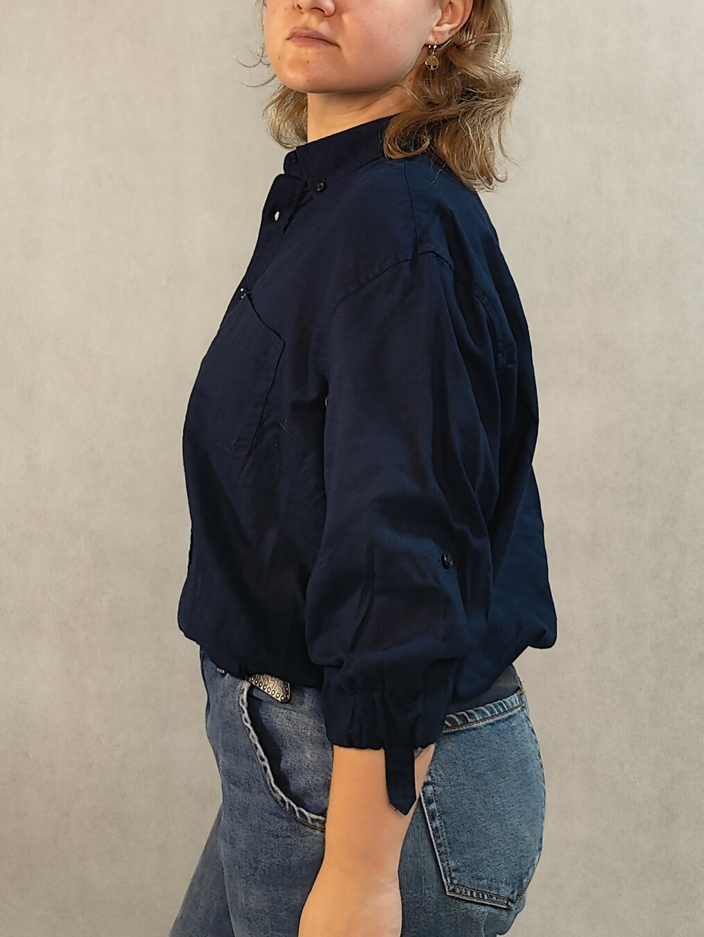 Bawełniano-lniana granatowa dłuższa koszula