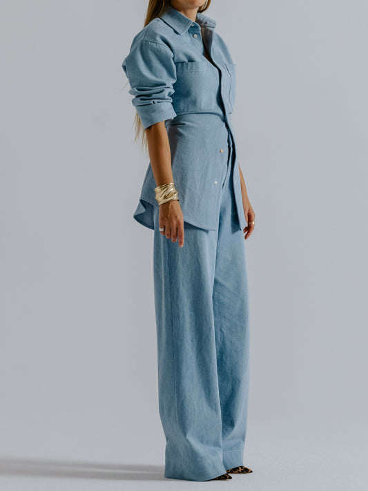 Jeansowa koszula oversize z ozdobnym wiazaniem