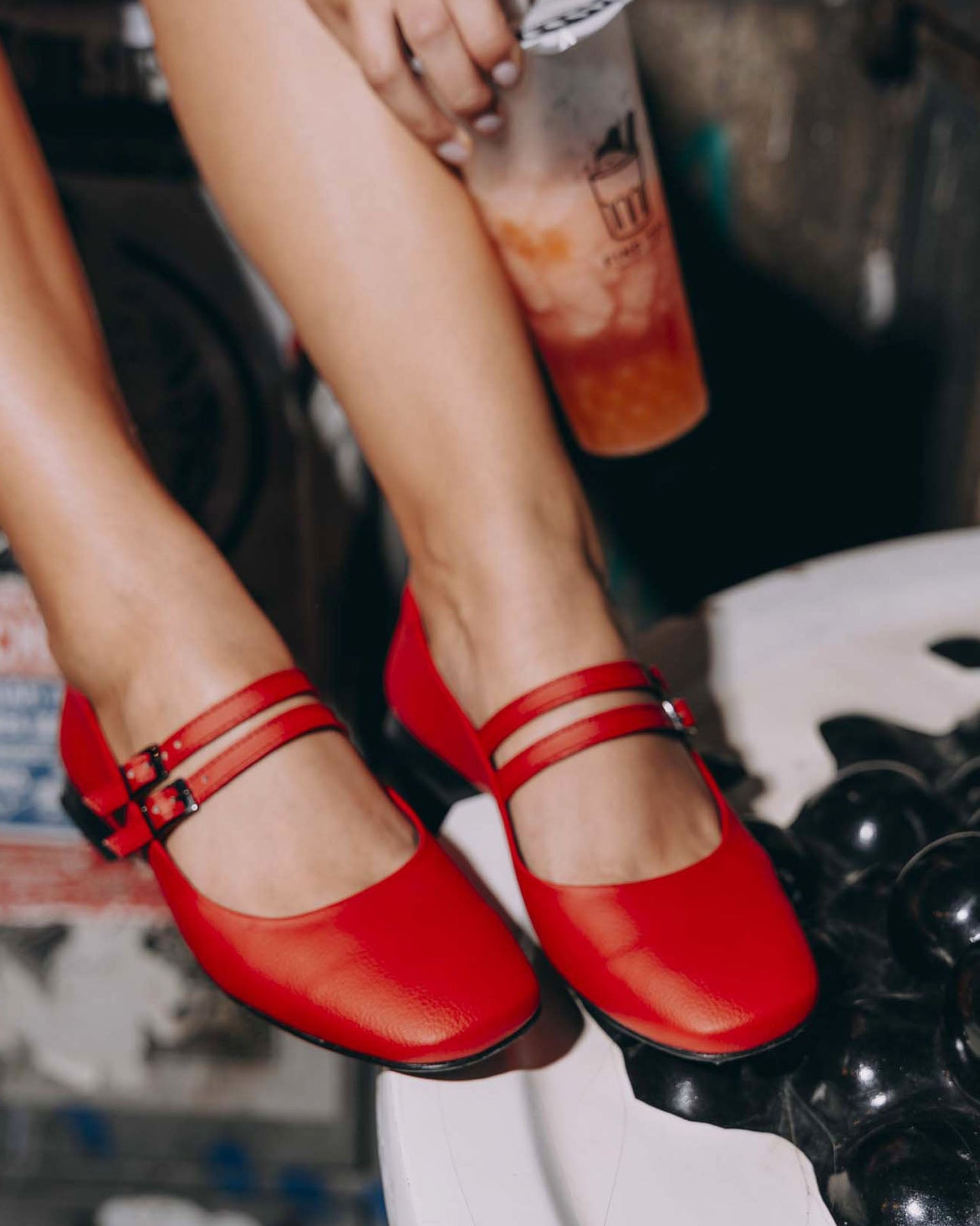Strawberry Mary Jane Pumps czerwone baleriny