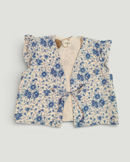 Niebiesko-biała kamizelka w kwiatki