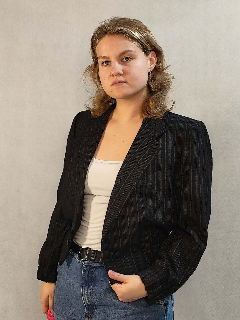 Wełniana marynarka w szerokie pasy