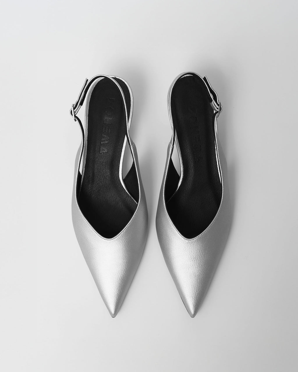 Kitten Heels Silver srebrne czółenka z odkrytą piętą