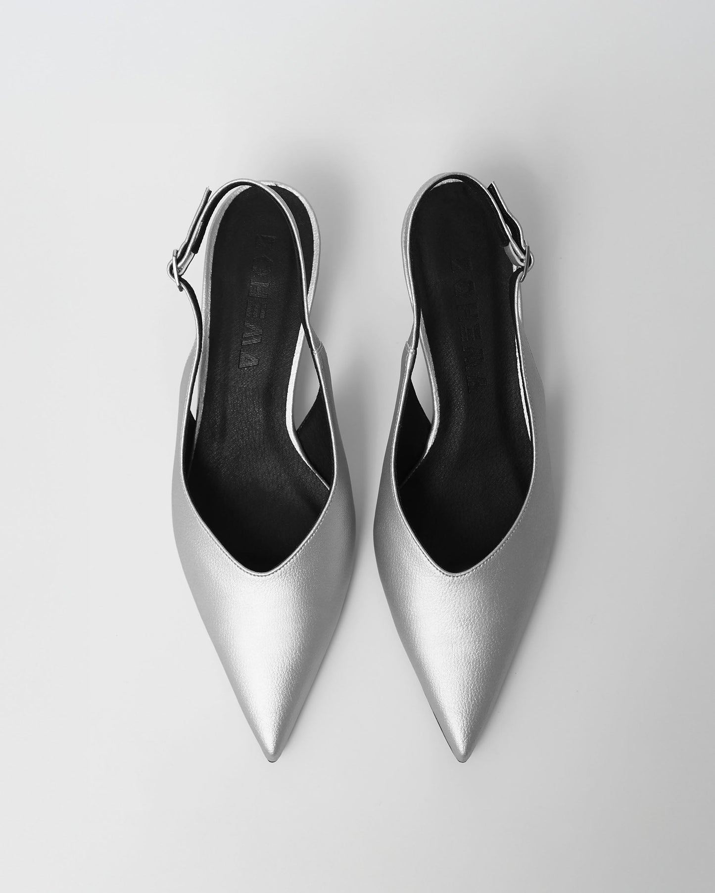 Kitten Heels Silver srebrne czółenka z odkrytą piętą